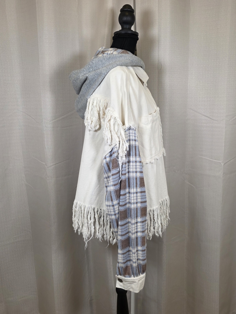 Oli & Hali Boho Fringe Hooded Jacket Oversized Shacket Large - Picture 3 of 14